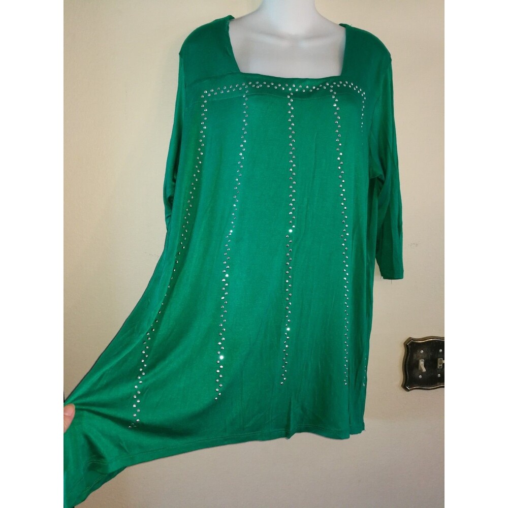 Pre owned Women's Nice Onque Casuals Green Viscose Asymmetrical Hem Top Size L